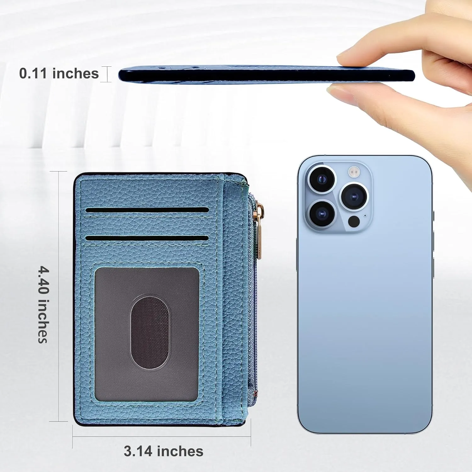 Credit Card Holder for Women Slim Minimalist Front Pocket RFID Blocking Wallet Small Compact Card Case with ID Window, Sky Blue