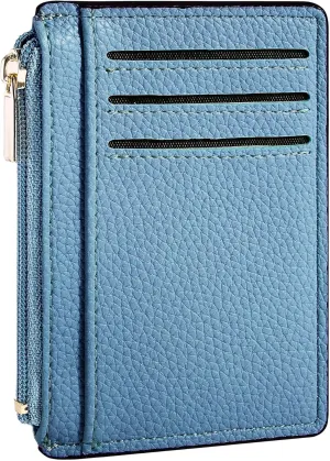 Credit Card Holder for Women Slim Minimalist Front Pocket RFID Blocking Wallet Small Compact Card Case with ID Window, Sky Blue
