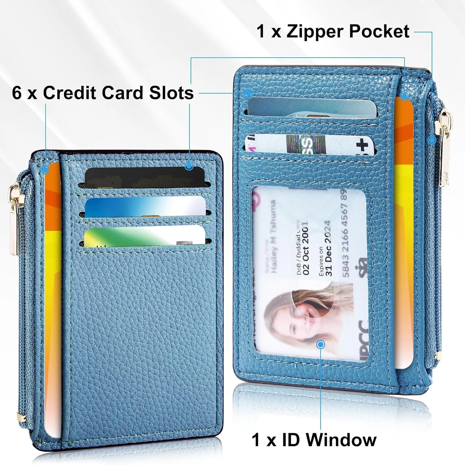Credit Card Holder for Women Slim Minimalist Front Pocket RFID Blocking Wallet Small Compact Card Case with ID Window, Sky Blue