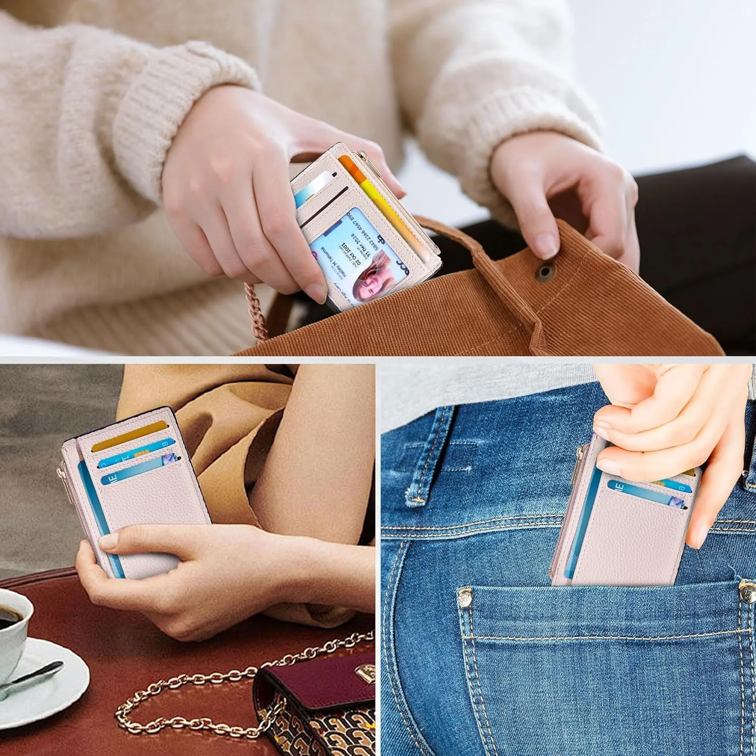 Credit Card Holder for Women Slim Minimalist Front Pocket RFID Blocking Wallet Small Compact Card Case with ID Window