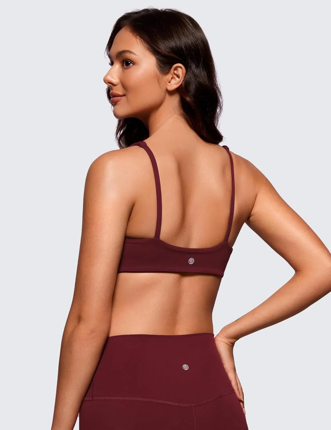 CRZ YOGA Butterluxe Spaghetti Strap Sports Bras for Women - Square Neck Yoga Wireless Low Coverage Padded Cami Crop Top