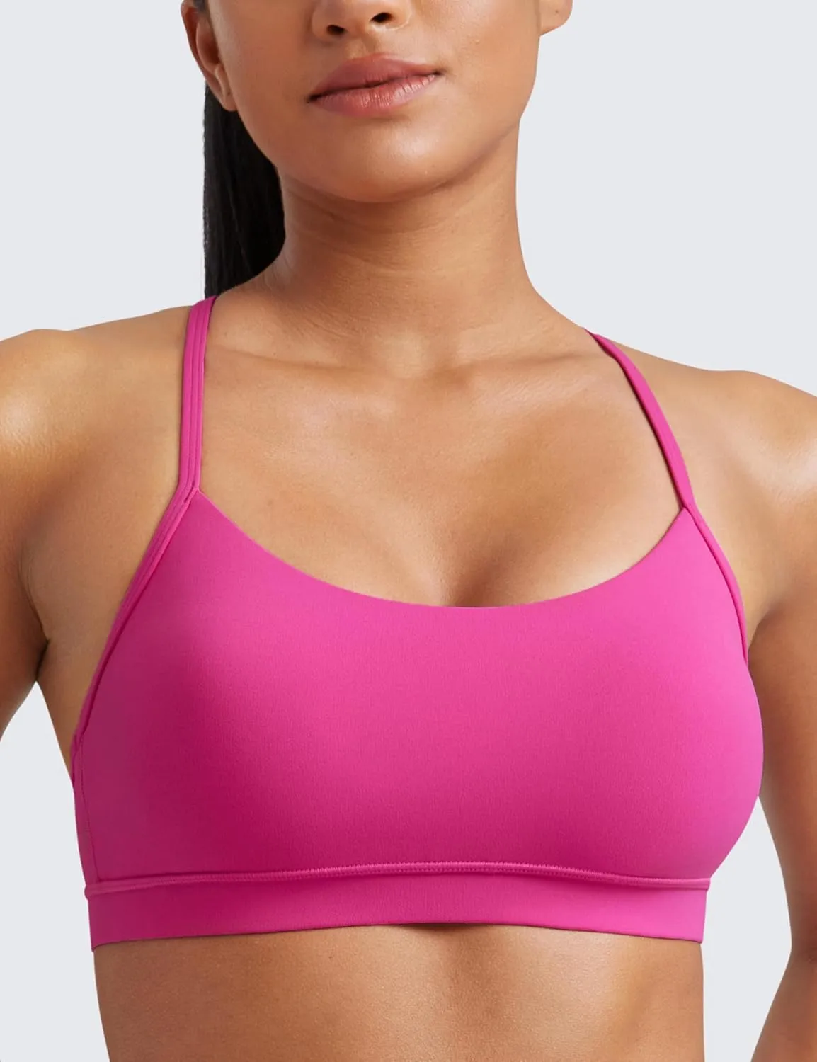 CRZ YOGA Butterluxe Womens Y Back Sports Bra - Padded Racerback Low Impact Spaghetti Thin Strap Workout Yoga Top