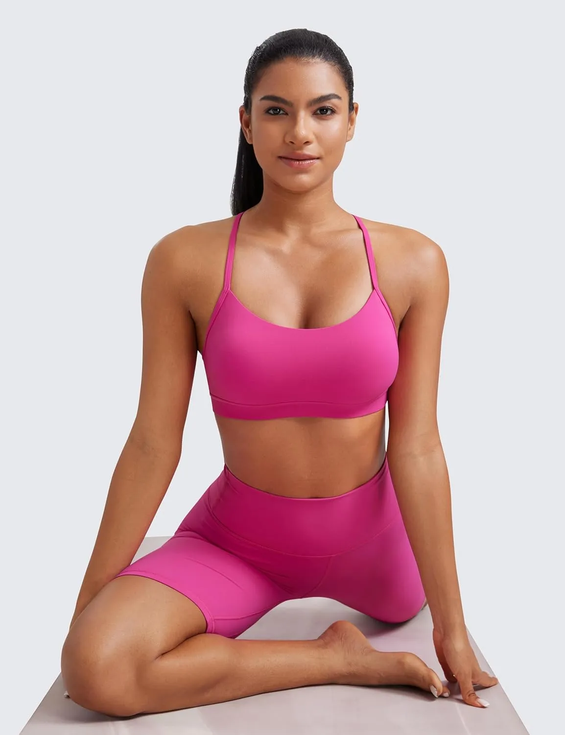 CRZ YOGA Butterluxe Womens Y Back Sports Bra - Padded Racerback Low Impact Spaghetti Thin Strap Workout Yoga Top