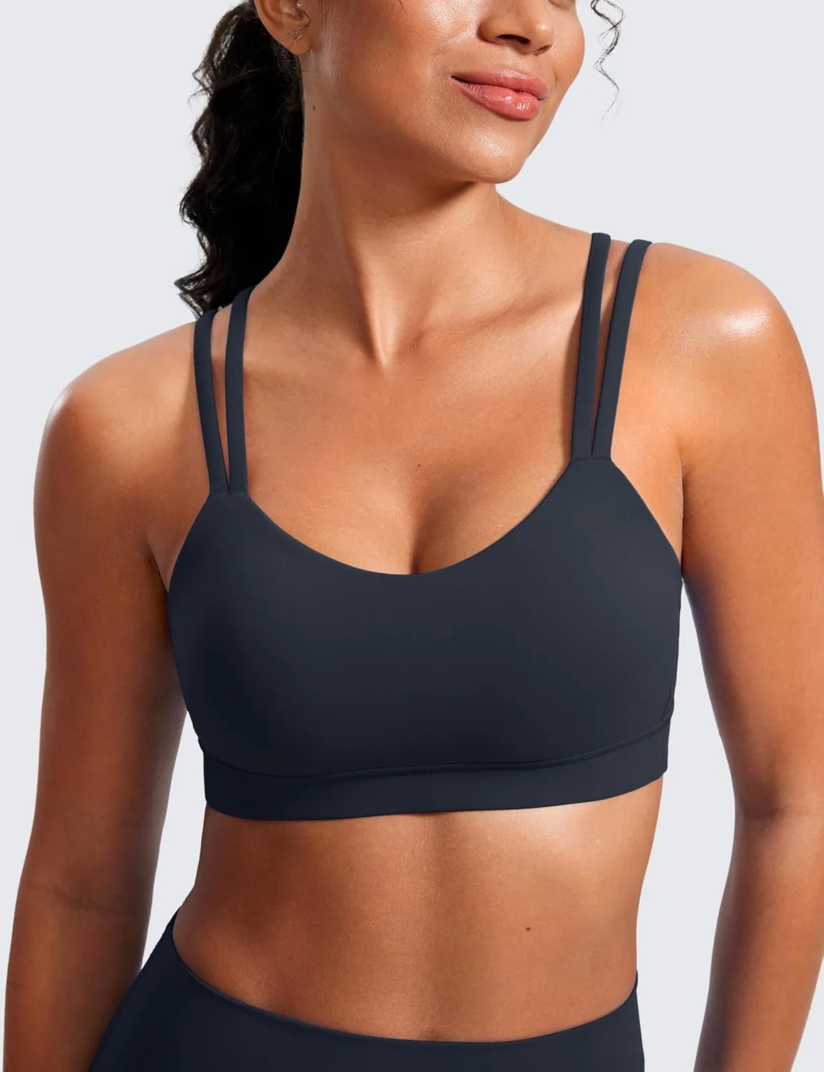 CRZ YOGA Softness Mold Butterluxe V Neck Sports Bras for Women - Workout Top Double Spaghetti Straps Wireless Yoga Clothes