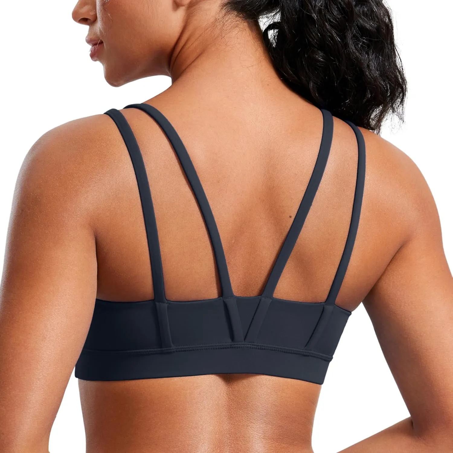 CRZ YOGA Softness Mold Butterluxe V Neck Sports Bras for Women - Workout Top Double Spaghetti Straps Wireless Yoga Clothes