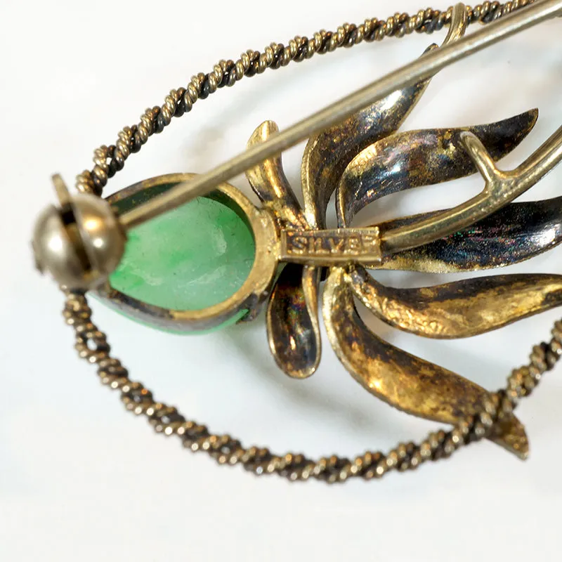 Delicate Jade & Silver Gilt Nosegay Brooch
