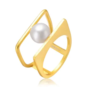 Delphine Abstract Golden Pearl Ring