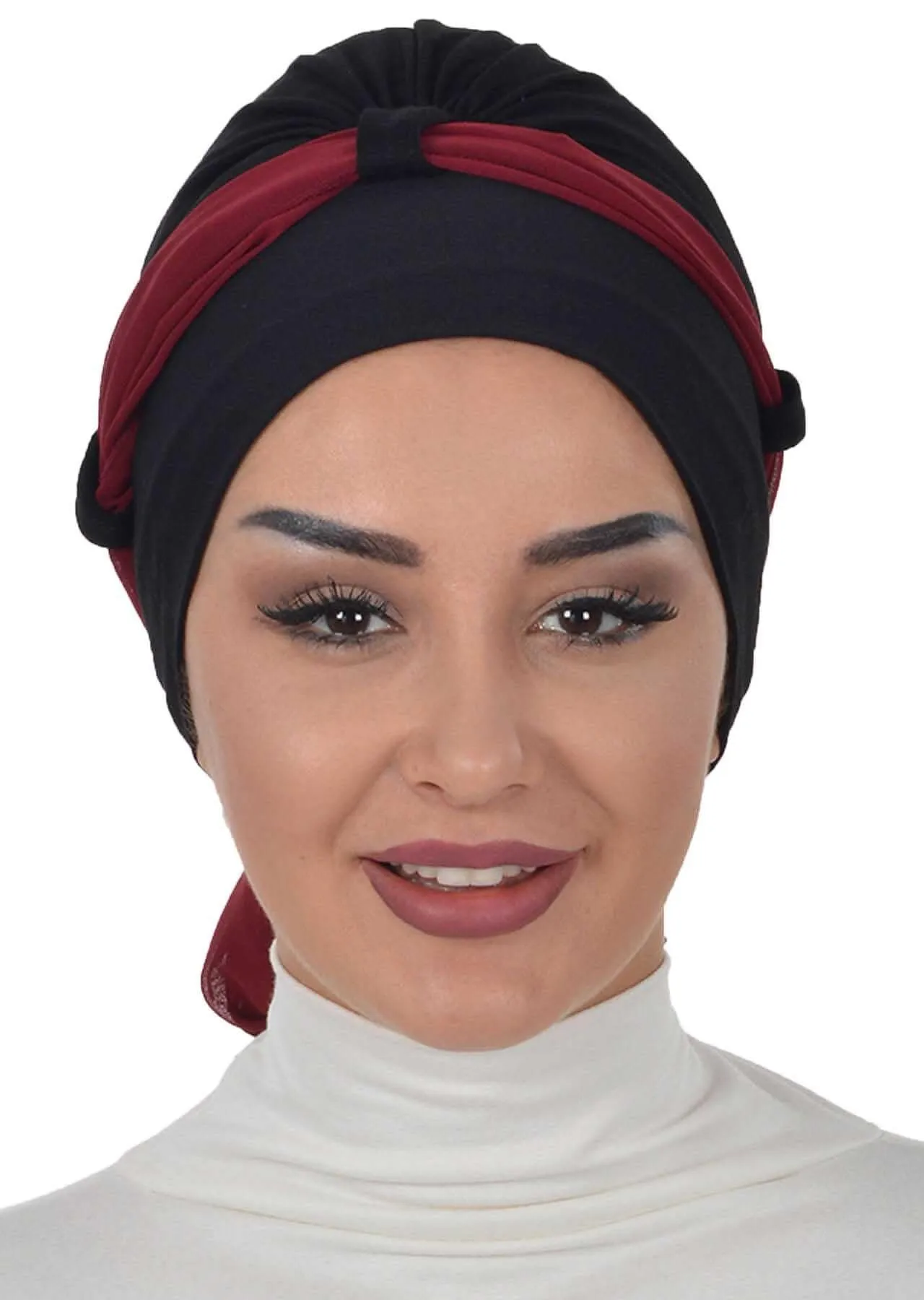 Dual Tone Instant Turban Bonnet with Chiffon Band, Fashionable Muslim Head Covering for Women, Ready-to-Wear Versatile Women Head Wrap,B-24