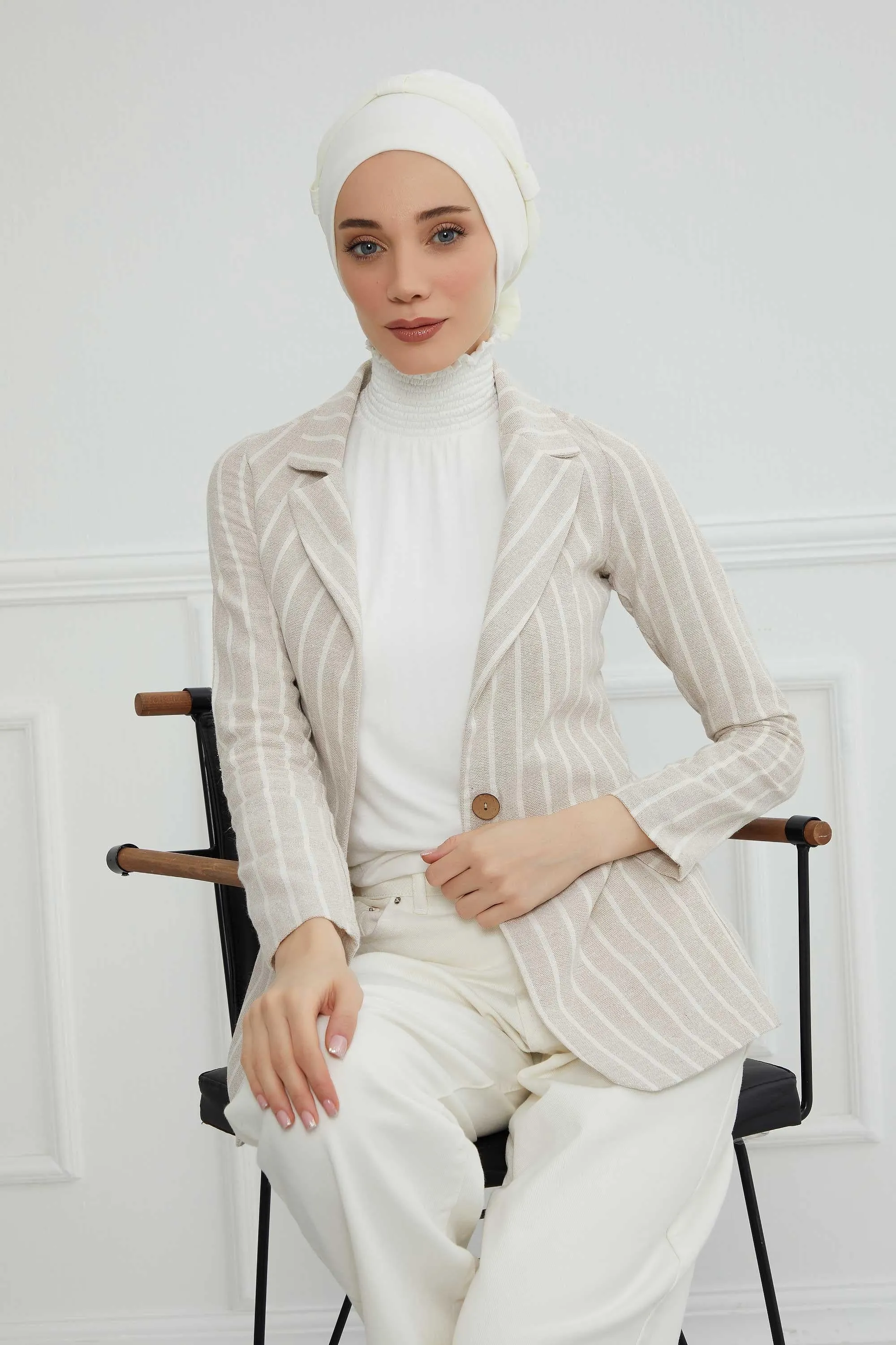 Dual Tone Instant Turban Bonnet with Chiffon Band, Fashionable Muslim Head Covering for Women, Ready-to-Wear Versatile Women Head Wrap,B-24