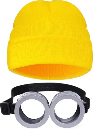 Dxhycc Steampunk Goggles Glasses and Yellow Beanie Knit Hat Cosplay Costumes Accessories for Halloween Dress Up Party