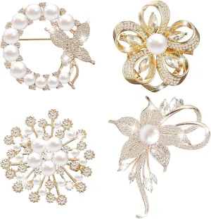 Ecally 4 Pcs Brooches and Pins for Women Crystal Pearl Brooch for Wedding Grad Teacher Appreciation Gift