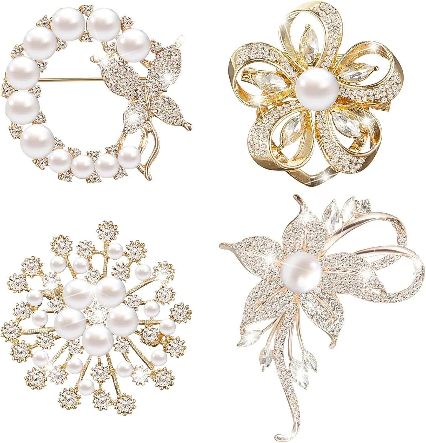Ecally 4 Pcs Brooches and Pins for Women Crystal Pearl Brooch for Wedding Grad Teacher Appreciation Gift