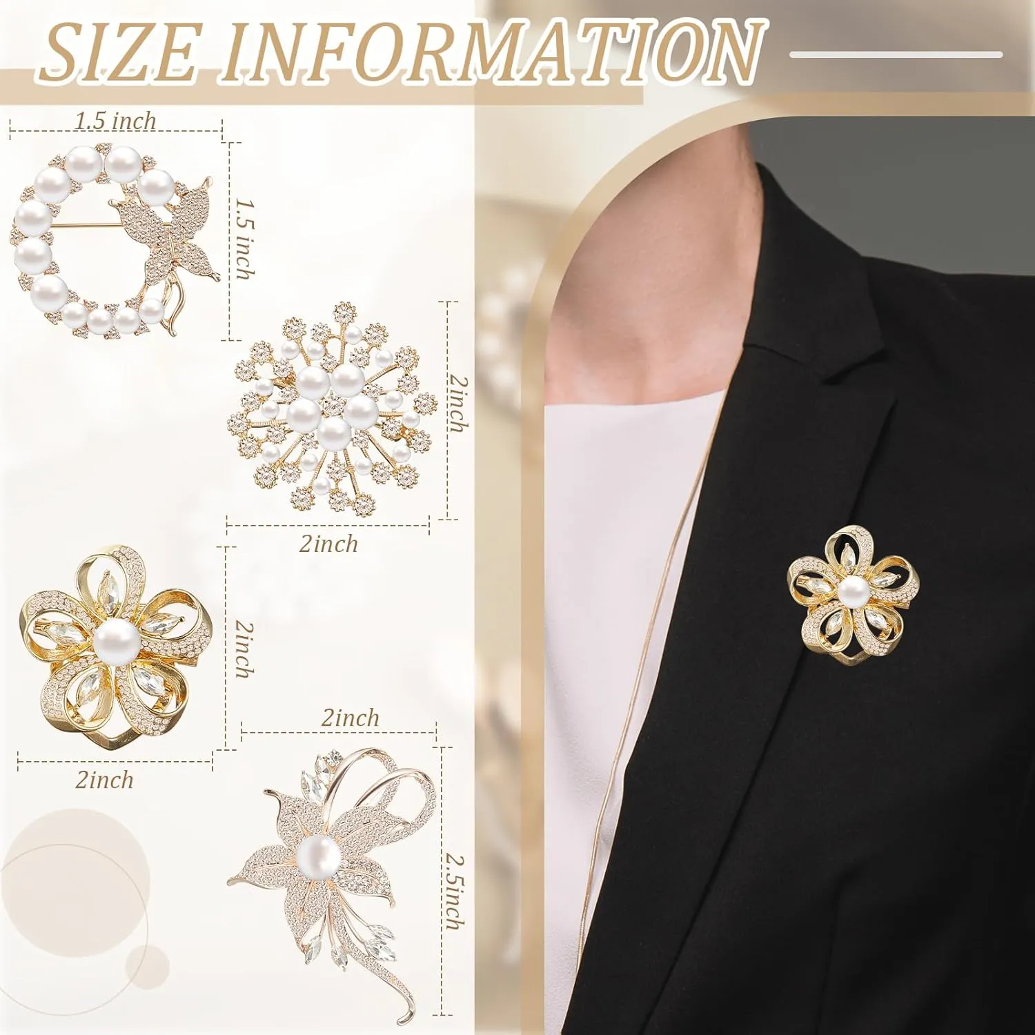 Ecally 4 Pcs Brooches and Pins for Women Crystal Pearl Brooch for Wedding Grad Teacher Appreciation Gift