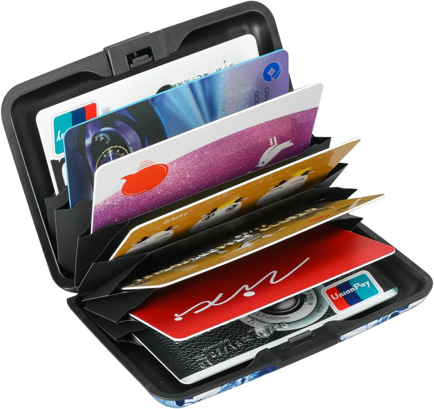 ELFISH RFID Blocking Credit Cards Holder Aluminum Wallet Metal ID Case for Men Women(Blue and White Peony)