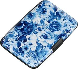ELFISH RFID Blocking Credit Cards Holder Aluminum Wallet Metal ID Case for Men Women(Blue and White Peony)