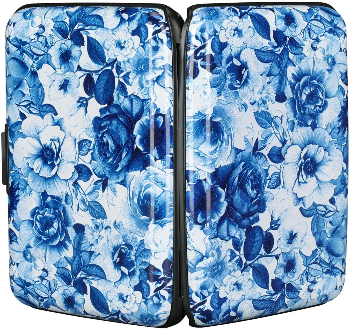 ELFISH RFID Blocking Credit Cards Holder Aluminum Wallet Metal ID Case for Men Women(Blue and White Peony)