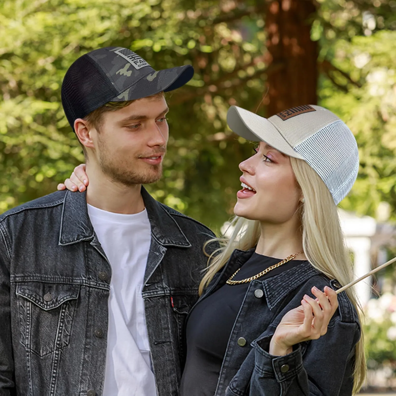 Faith Over Fear Hat with Leather Baseball Cap for Men Boy Gifts for Dad Cross Hats Christian Trucker Caps