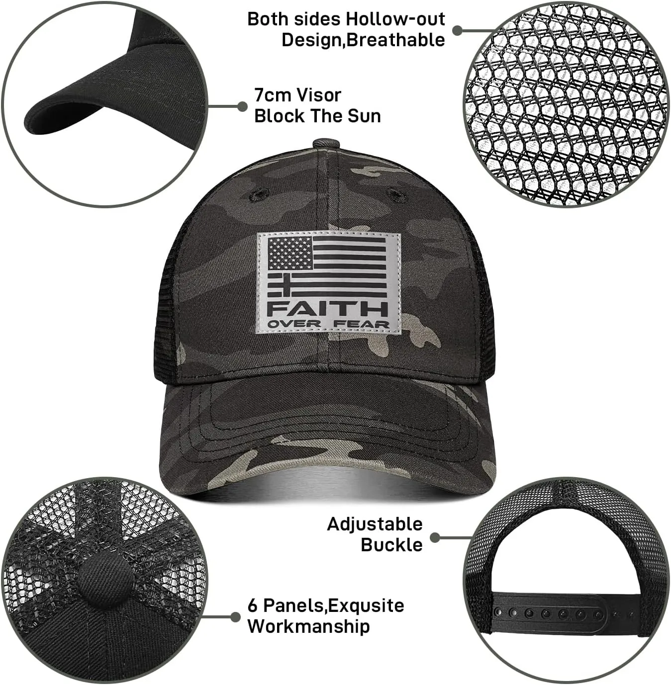 Faith Over Fear Hat with Leather Baseball Cap for Men Boy Gifts for Dad Cross Hats Christian Trucker Caps