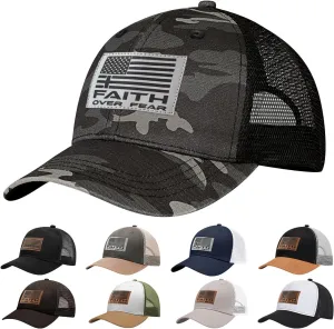 Faith Over Fear Hat with Leather Baseball Cap for Men Boy Gifts for Dad Cross Hats Christian Trucker Caps
