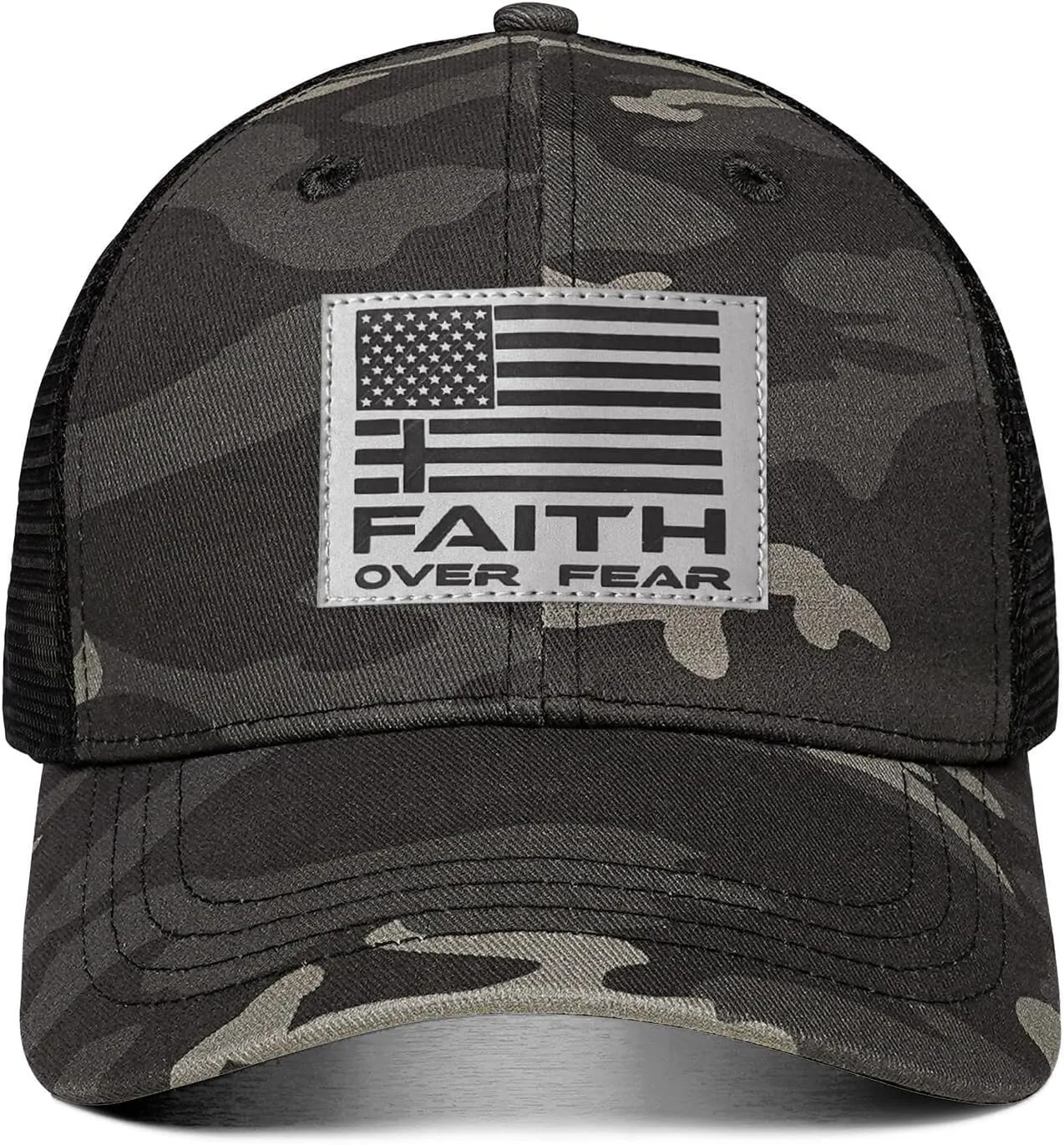 Faith Over Fear Hat with Leather Baseball Cap for Men Boy Gifts for Dad Cross Hats Christian Trucker Caps