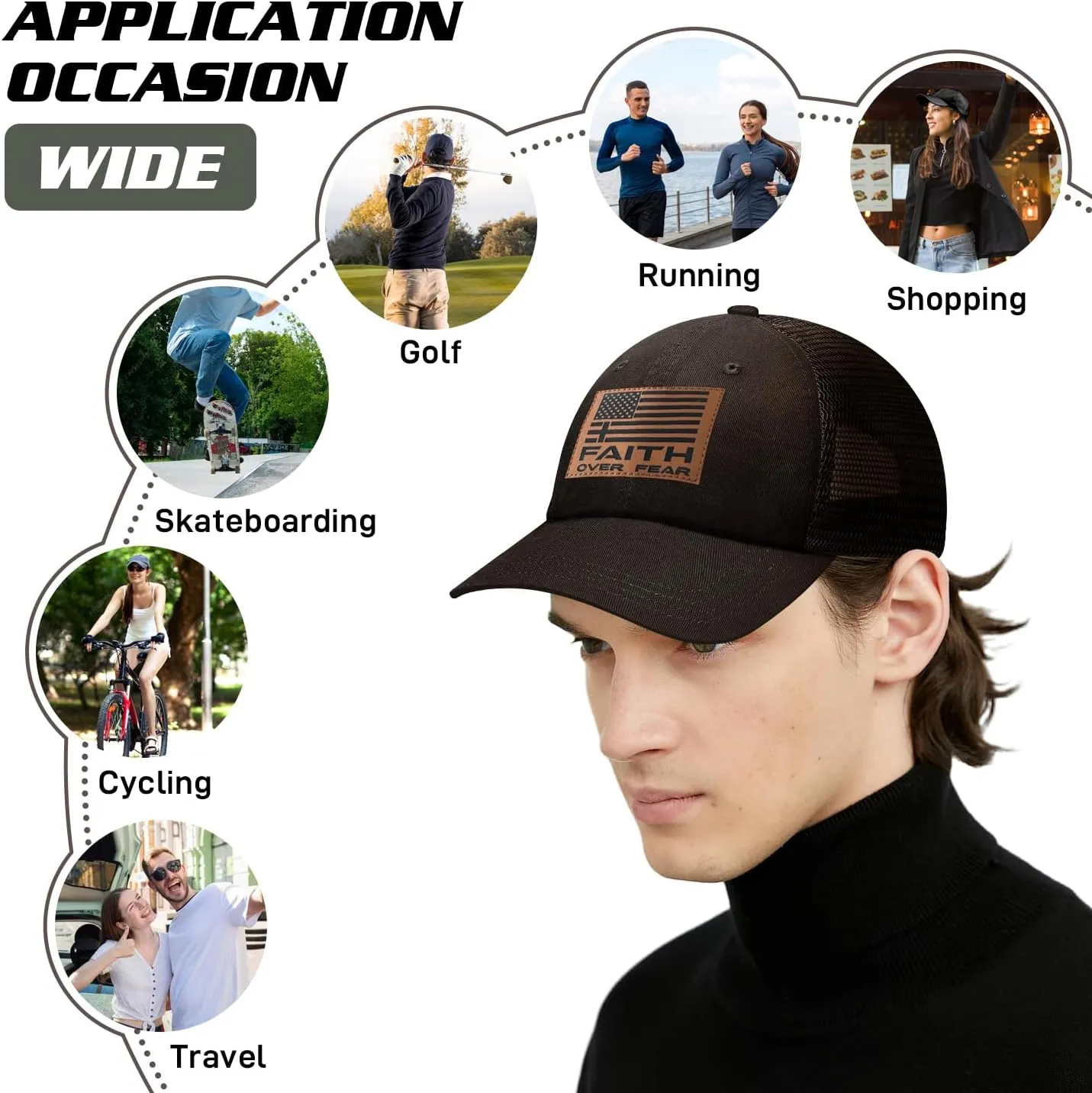 Faith Over Fear Hat with Leather Baseball Cap for Men Boy Gifts for Dad Cross Hats Christian Trucker Caps
