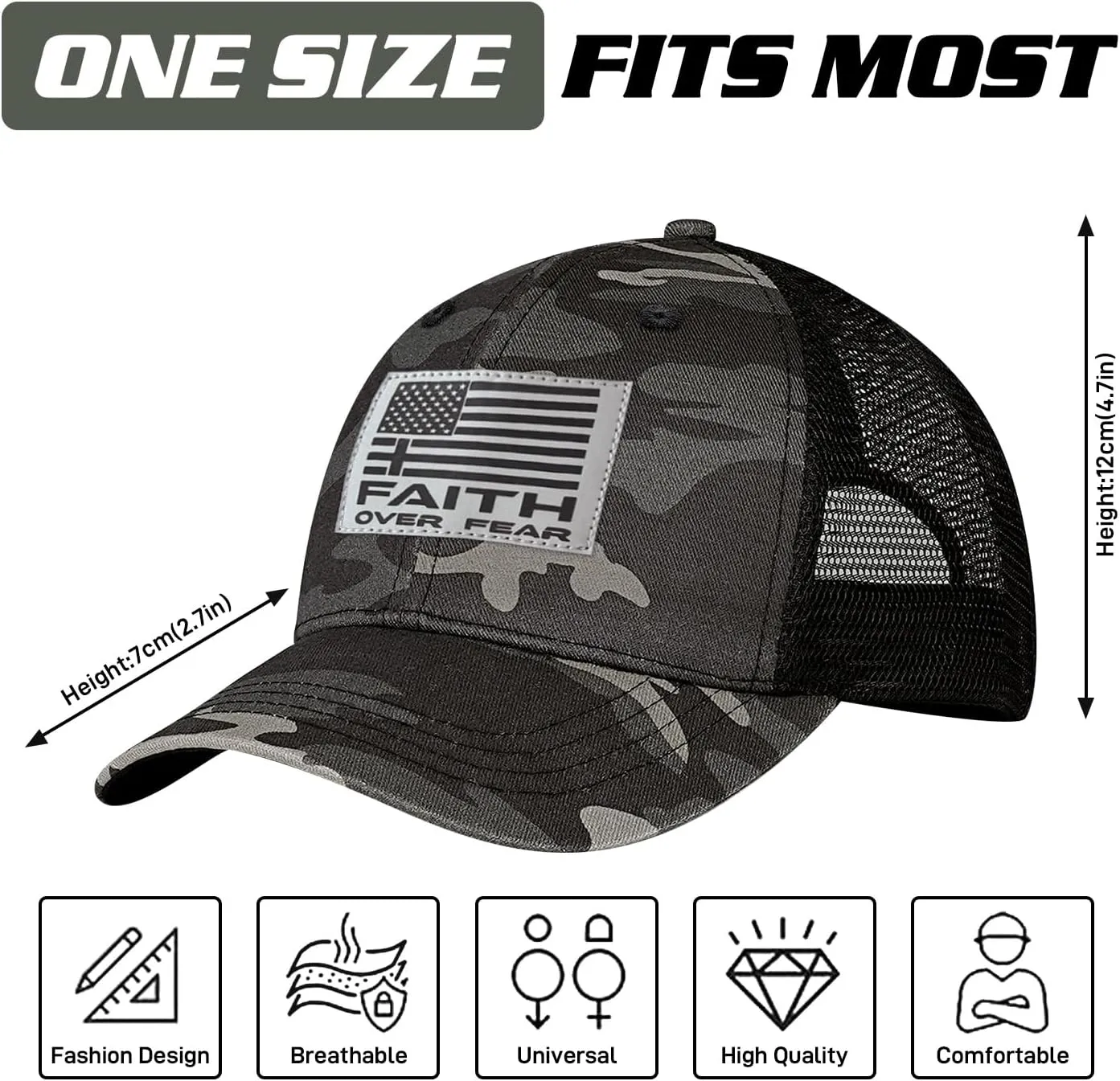 Faith Over Fear Hat with Leather Baseball Cap for Men Boy Gifts for Dad Cross Hats Christian Trucker Caps