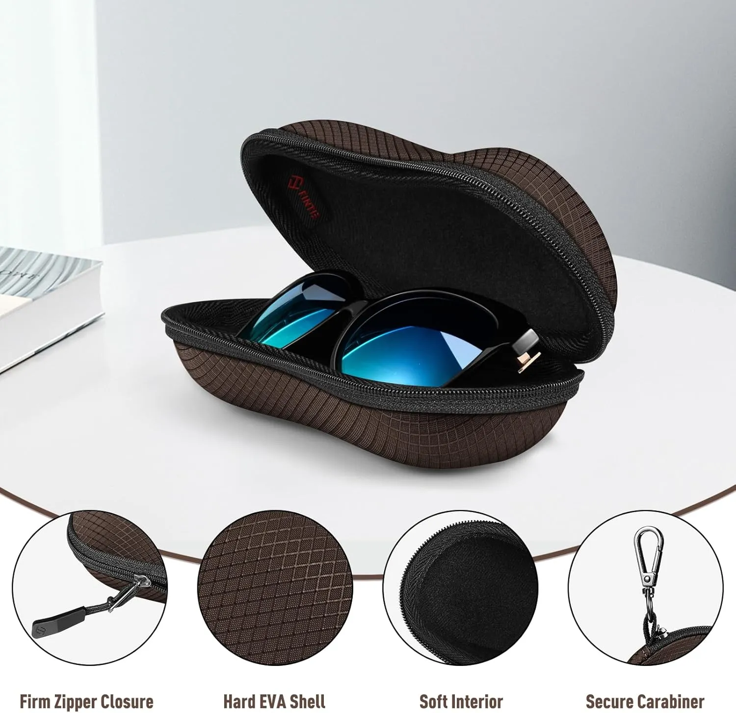 Fintie Sunglasses Case, Hard EVA Shell Shockproof Sport Glasses Case with Metal Carabiner Travel Zipper Eyeglasses Holder