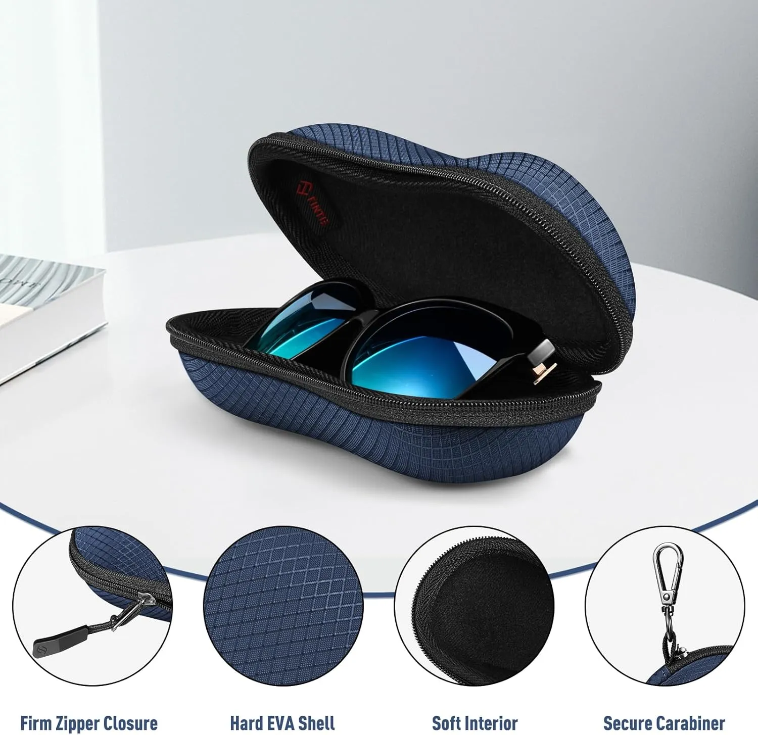 Fintie Sunglasses Case, Hard EVA Shell Shockproof Sport Glasses Case with Metal Carabiner Travel Zipper Eyeglasses Holder