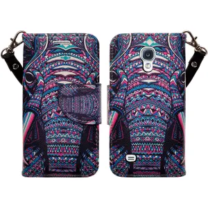 Galaxy S4 Mini Case, Wrist Strap Magnetic Fold[Kickstand] Pu Leather Wallet Case with ID & Credit Card Slots for Samsung Galaxy S4 Mini - Trial Elephant