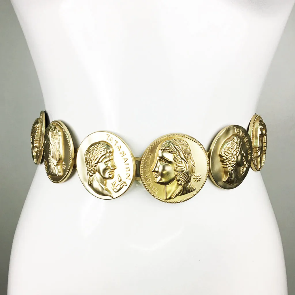 Gold Coin Buckle Corset Elastic Belt