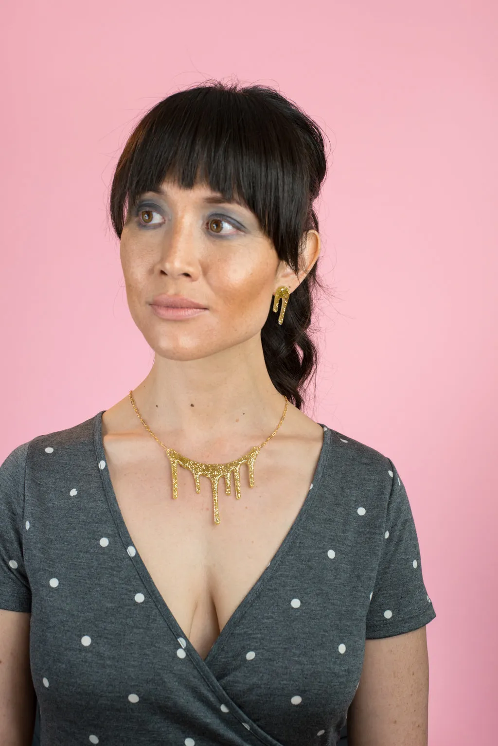 Gold Glitter Necklace / Gold Resin Necklace / Glitter Gift - Melt