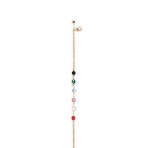 GOLD METAL & RAINBOW GEMSTONES EYEGLASS & MASK CHAIN-4-RBW