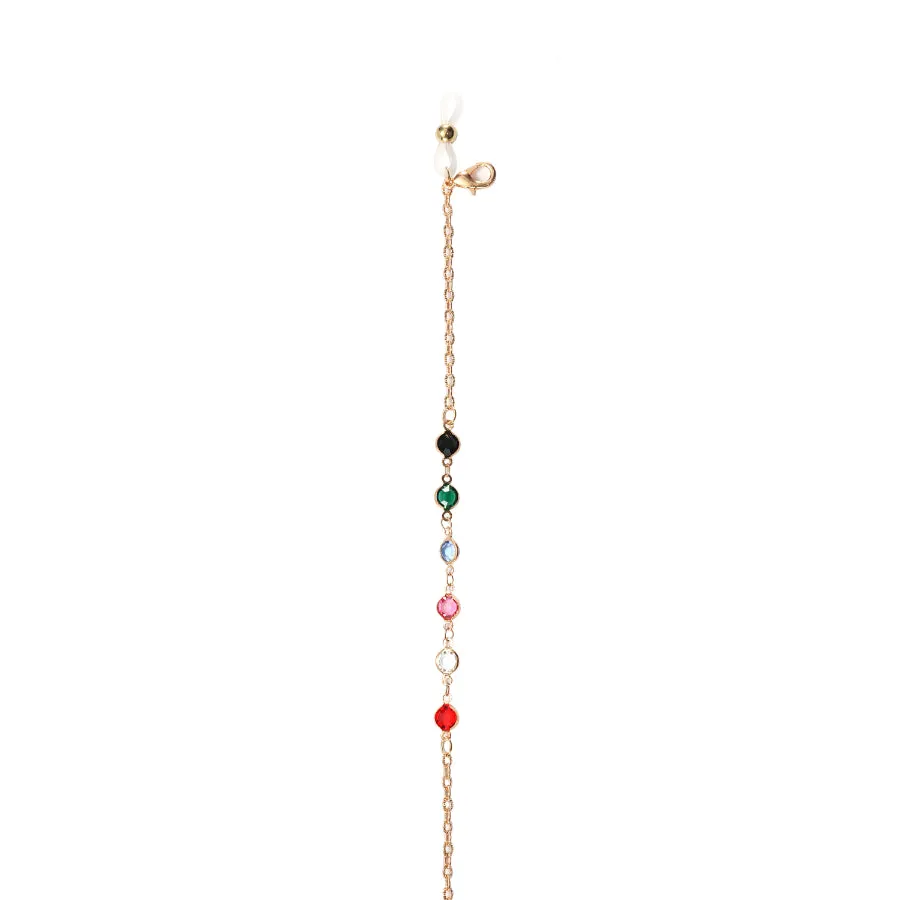 GOLD METAL & RAINBOW GEMSTONES EYEGLASS & MASK CHAIN-4-RBW