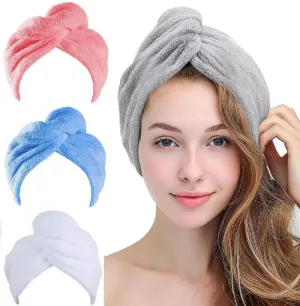 HAIR TOWEL WRAP 3 PACK HAIR TOWEL TURBINE COTTON SHOWER HAT CAP QUICK DRY