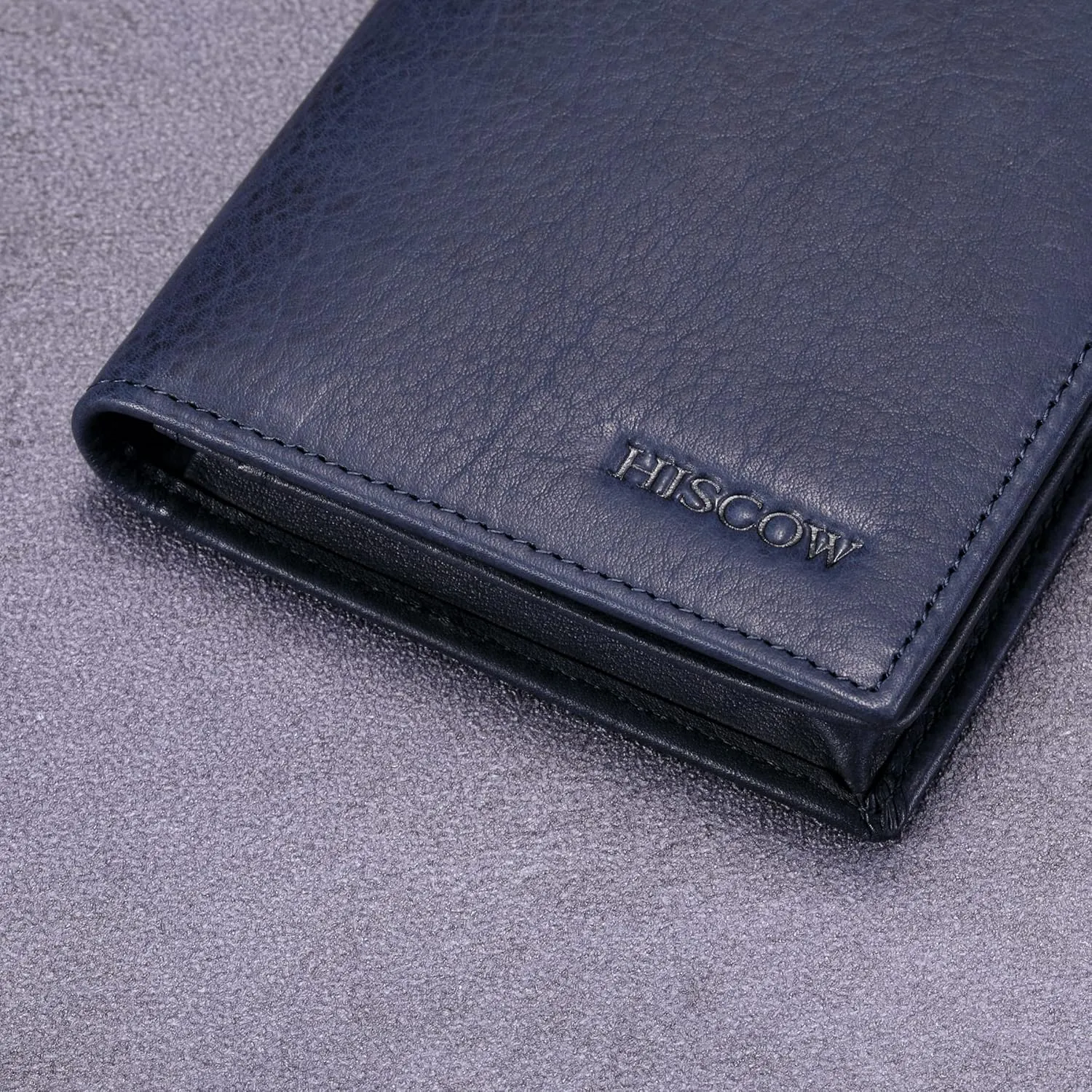 HISCOW Bifold Long Wallet with 15 Credit Card Slots - Italian Calfskin (Aniline Leather Blue)