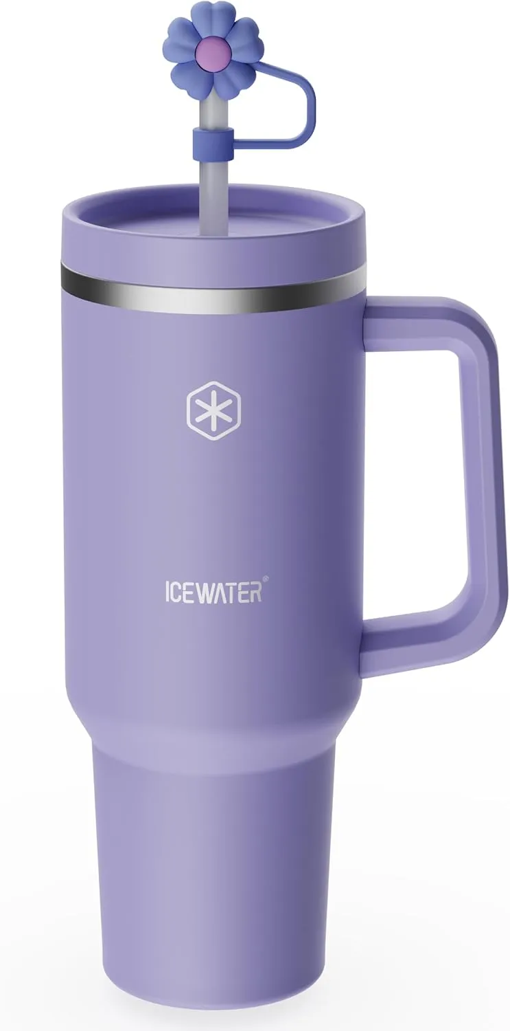 ICEWATER 40 oz Tumbler with Lid and Straw | 100% Leak Proof Insulated Tumbler with Handle,Cup Holder Friendly,Water Bottle for Coffee, Gifts for Women & Men (Lavender)
