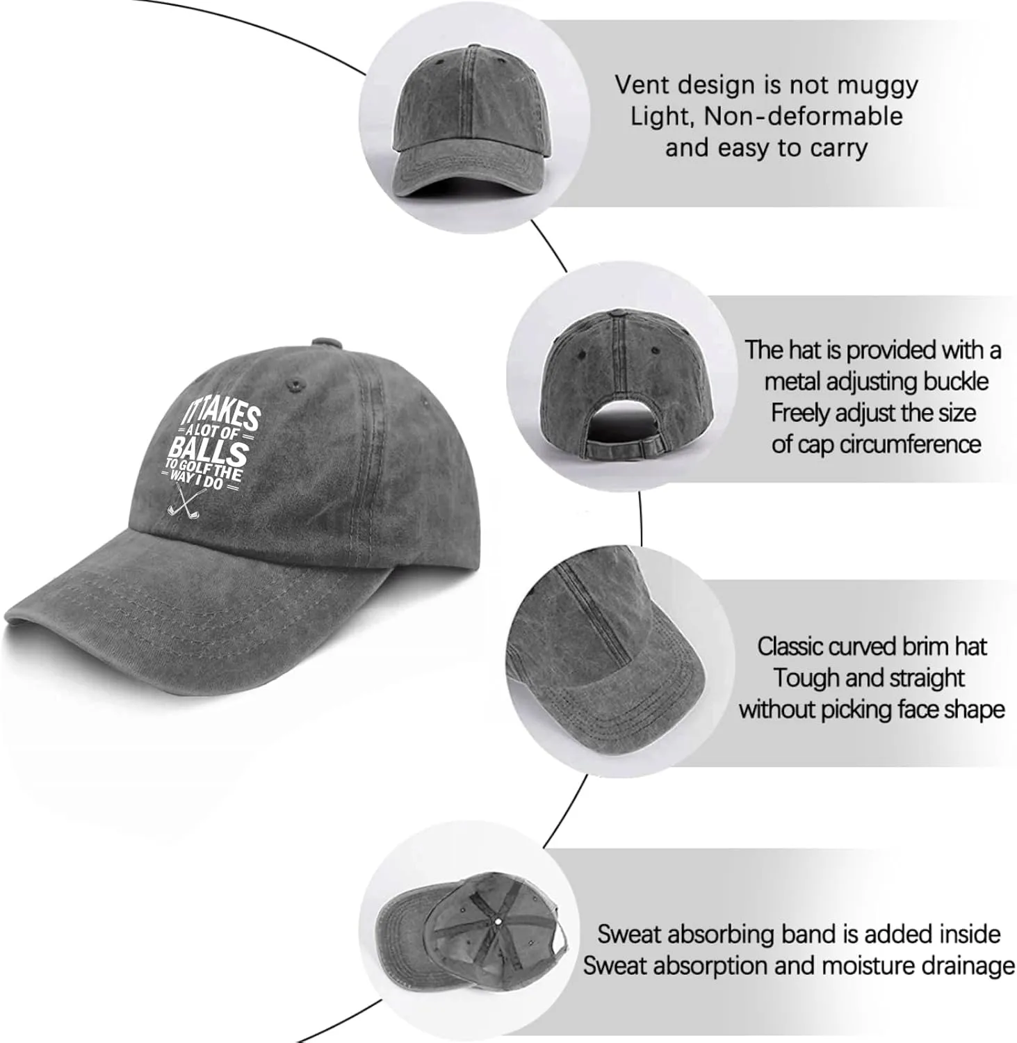 It Takes A Lot of Balls to Golf The Way I Do Caps Mens Cap Pigment Black Golf Hats Men Gifts for Him Beach Cap