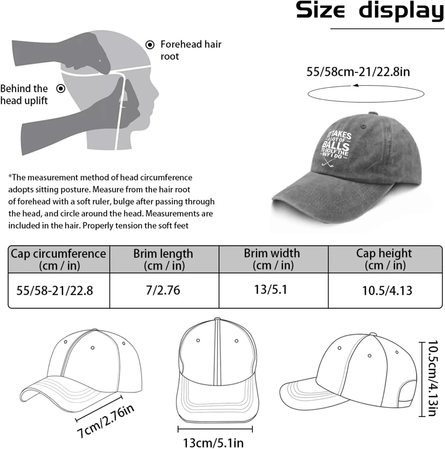 It Takes A Lot of Balls to Golf The Way I Do Caps Mens Cap Pigment Black Golf Hats Men Gifts for Him Beach Cap