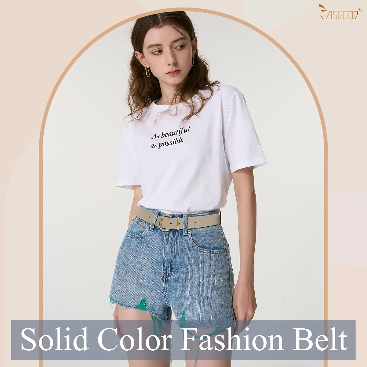 JASGOOD Women Leather Belt for Jeans Pants Gold Buckle Lady Casual Dress Waist Belt