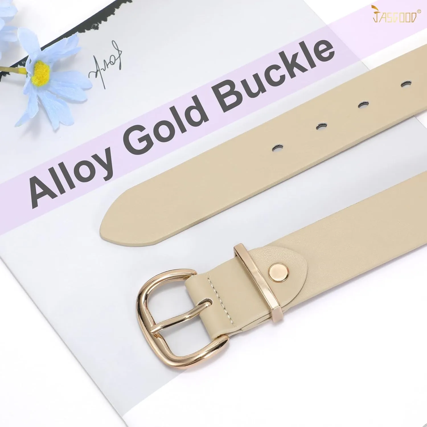 JASGOOD Women Leather Belt for Jeans Pants Gold Buckle Lady Casual Dress Waist Belt