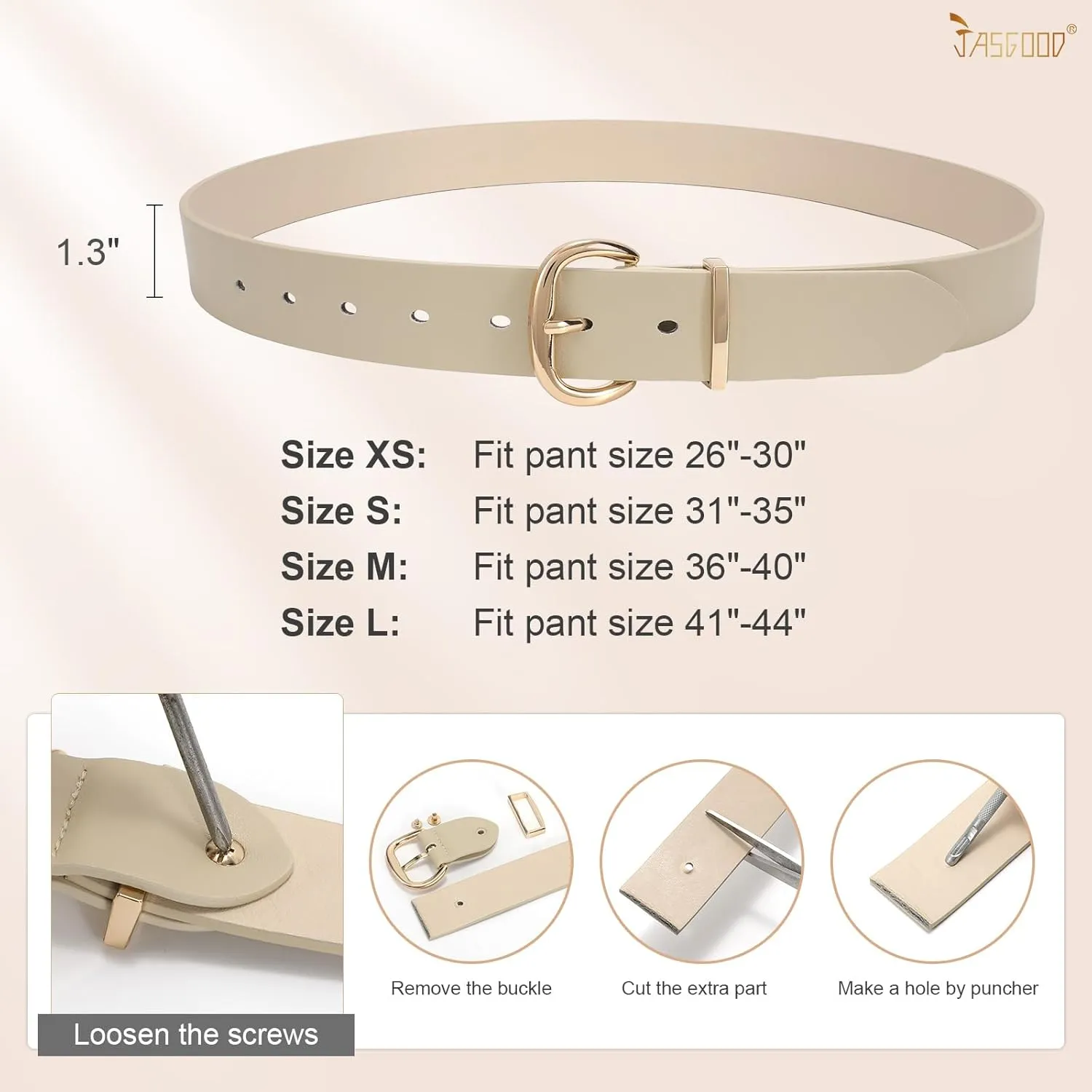 JASGOOD Women Leather Belt for Jeans Pants Gold Buckle Lady Casual Dress Waist Belt