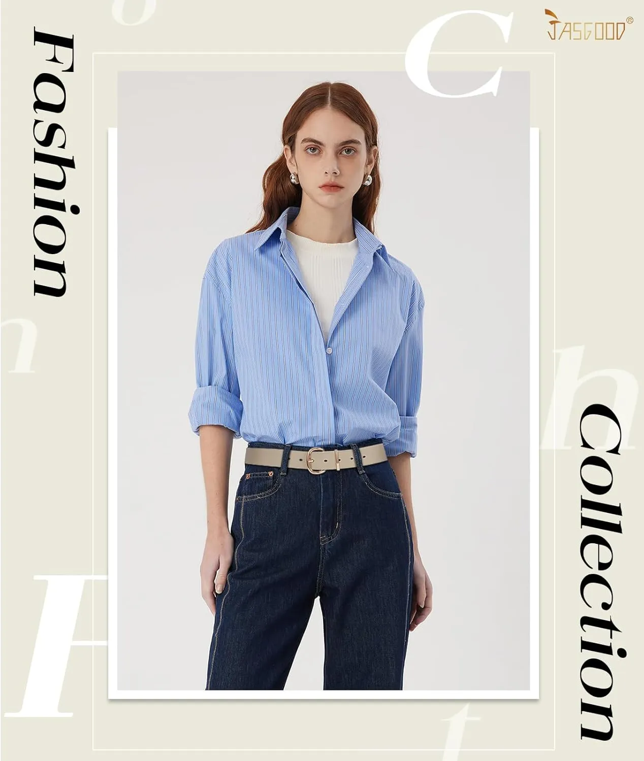 JASGOOD Women Leather Belt for Jeans Pants Gold Buckle Lady Casual Dress Waist Belt