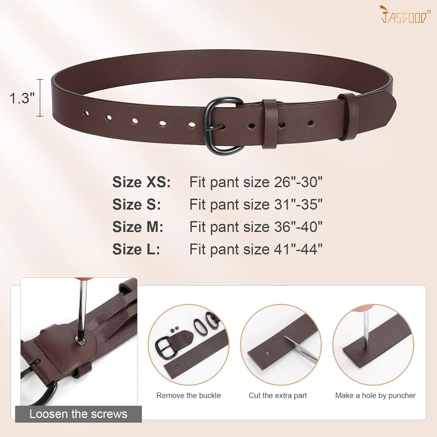 JASGOOD Women Leather Belt for Jeans Pants Gold Buckle Lady Casual Dress Waist Belt