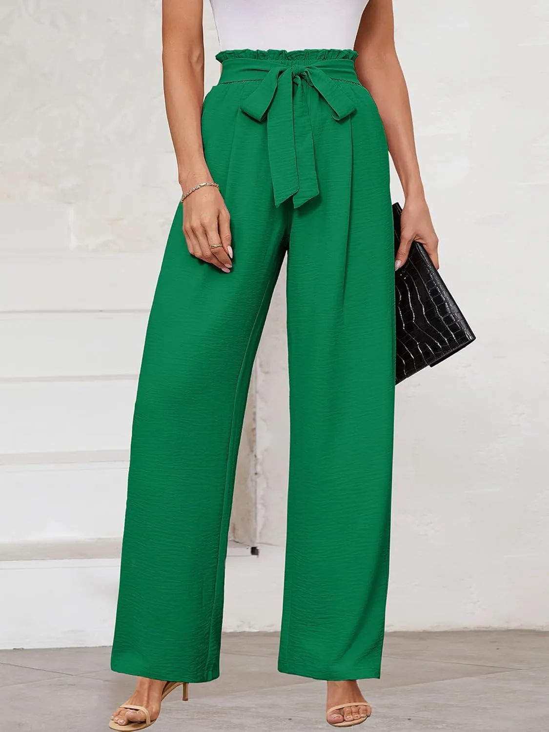 KORSIS Women's Wide Leg Lounge Pants Lightweight High Waisted Loose Work Elastic Casual Outfits Trousers with Pockets (S-2XL)