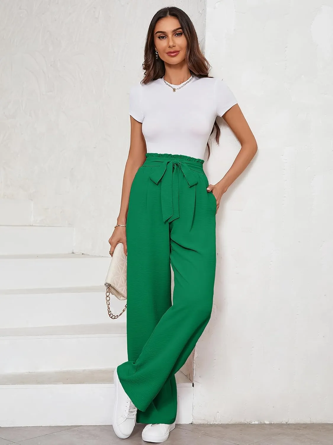 KORSIS Women's Wide Leg Lounge Pants Lightweight High Waisted Loose Work Elastic Casual Outfits Trousers with Pockets (S-2XL)