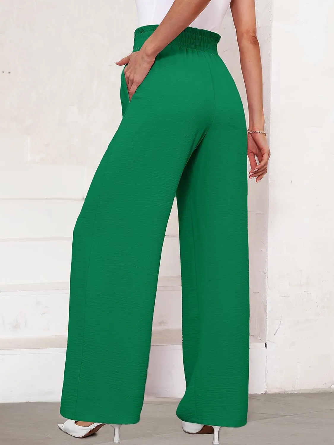 KORSIS Women's Wide Leg Lounge Pants Lightweight High Waisted Loose Work Elastic Casual Outfits Trousers with Pockets (S-2XL)