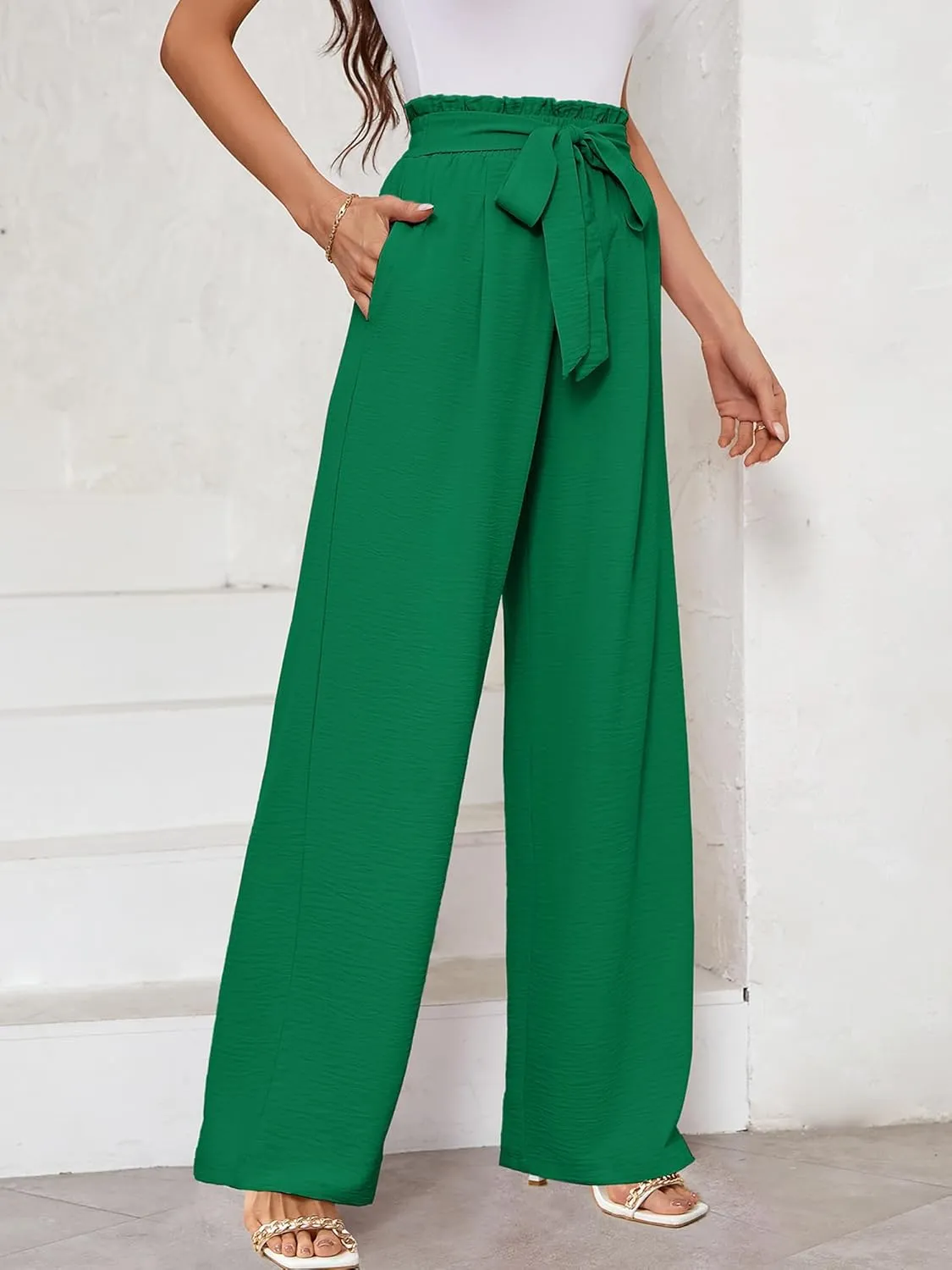 KORSIS Women's Wide Leg Lounge Pants Lightweight High Waisted Loose Work Elastic Casual Outfits Trousers with Pockets (S-2XL)