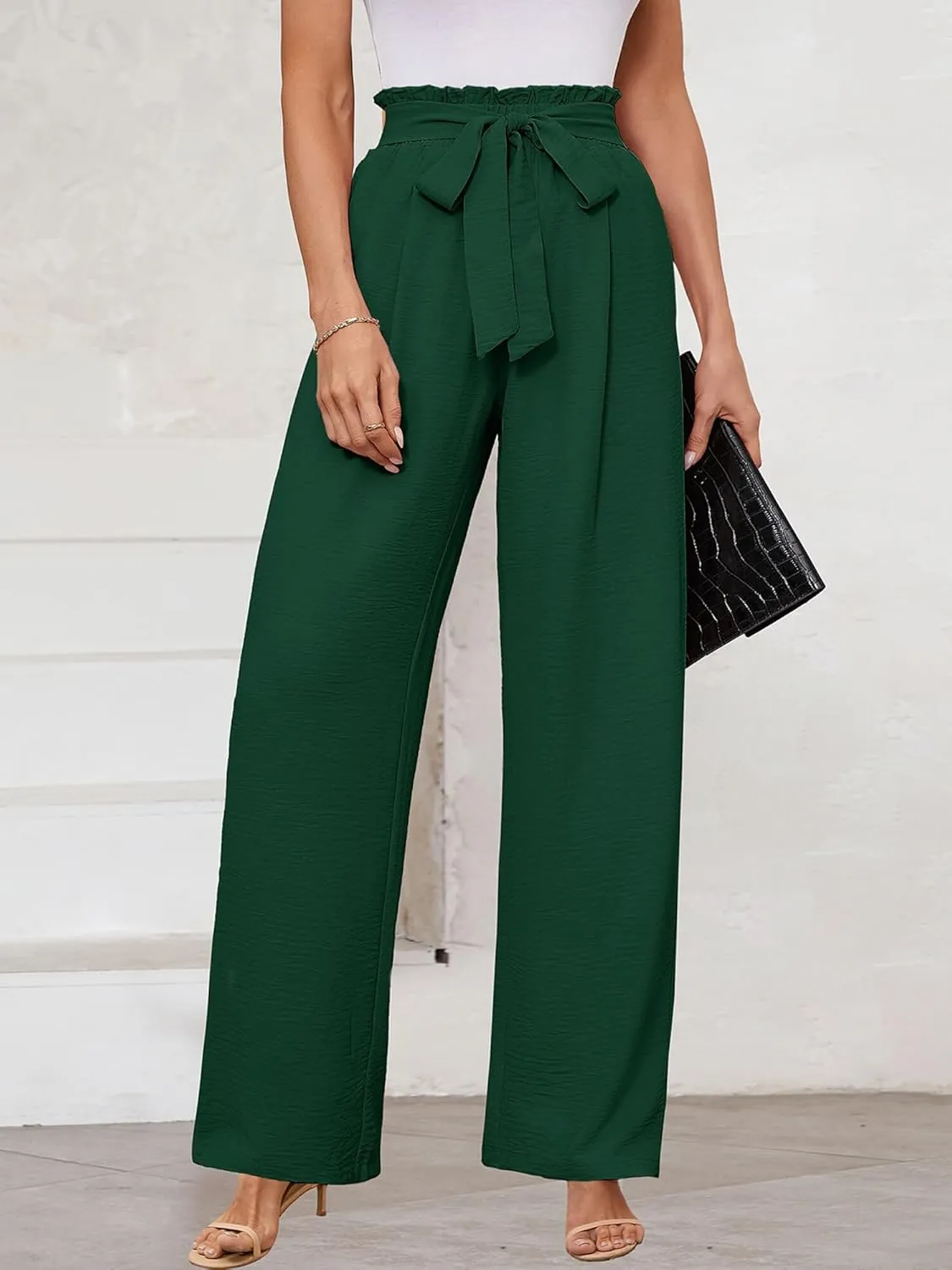 KORSIS Women's Wide Leg Lounge Pants Lightweight High Waisted Loose Work Elastic Casual Outfits Trousers with Pockets (S-2XL)
