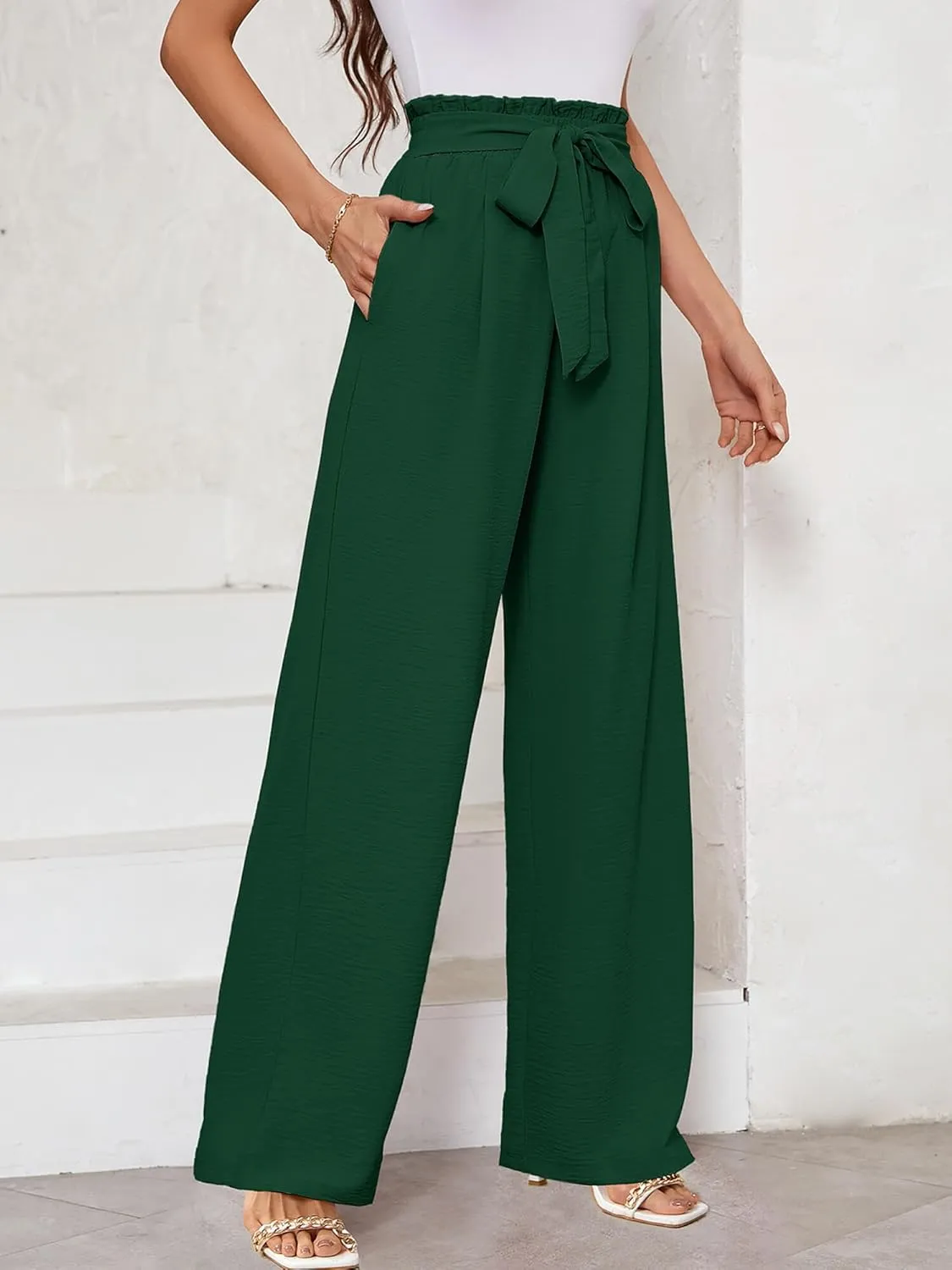 KORSIS Women's Wide Leg Lounge Pants Lightweight High Waisted Loose Work Elastic Casual Outfits Trousers with Pockets (S-2XL)