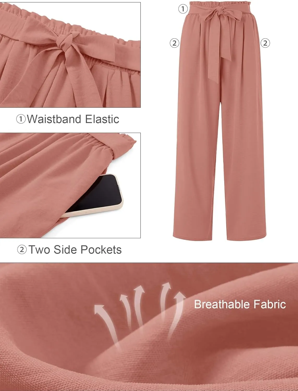 KORSIS Women's Wide Leg Lounge Pants Lightweight High Waisted Loose Work Elastic Casual Outfits Trousers with Pockets (S-2XL)
